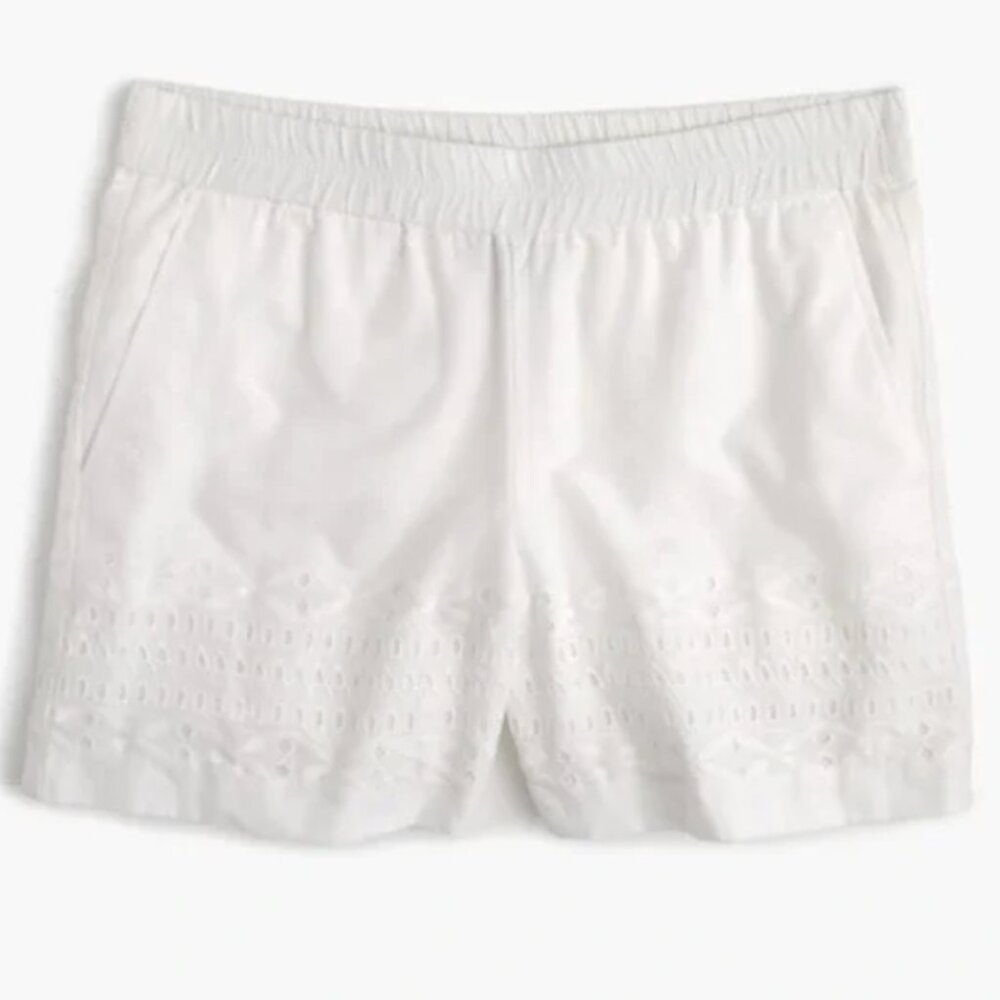 J. CREW White Summer Boho Cotton Eyelet Embroidered Pull-On Shorts XL